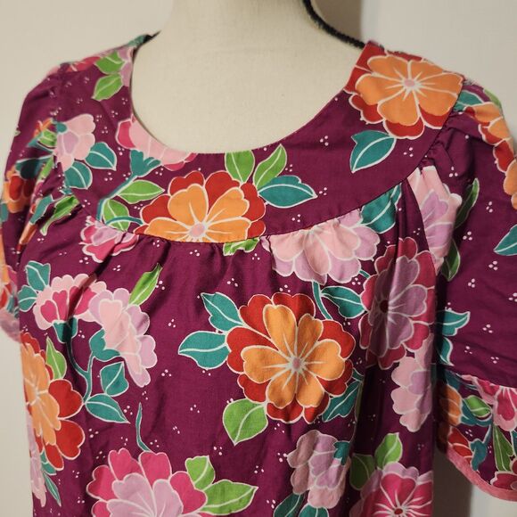 Vintage 60s 70s Sears Hawaiian Cotton Floral Muumuu House Lounge Dress SZ M/L - Picture 2 of 11